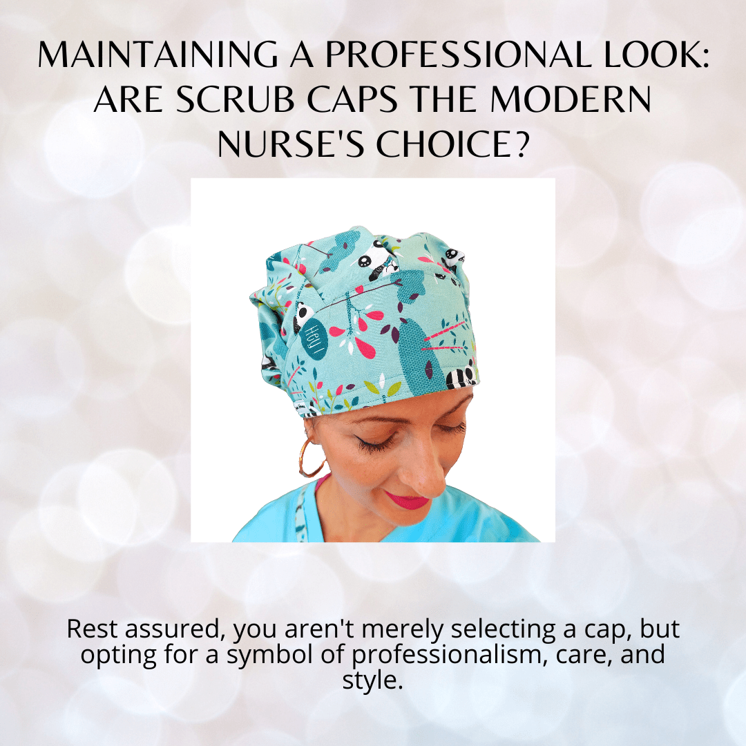 a nurse wearing a scrub cap bouffant with panda