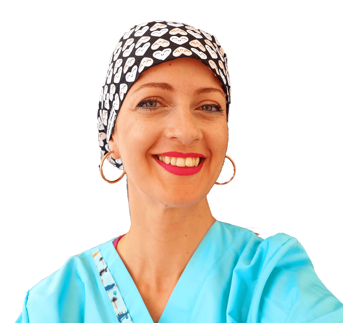 Scrub Cap -Surgical Cap Hearts Black & Pink