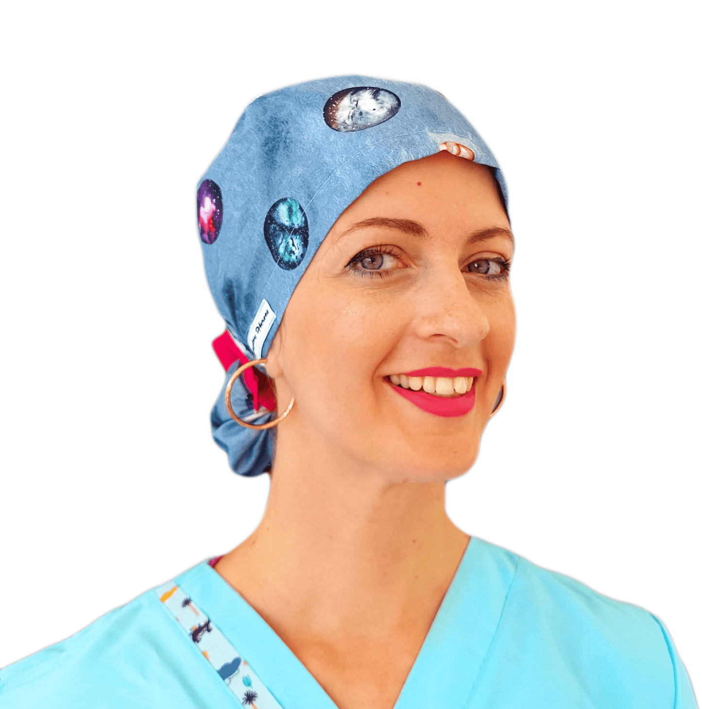 Ponytail Scrub Cap with Planets Venus Moon Mars Jupiter Mercury