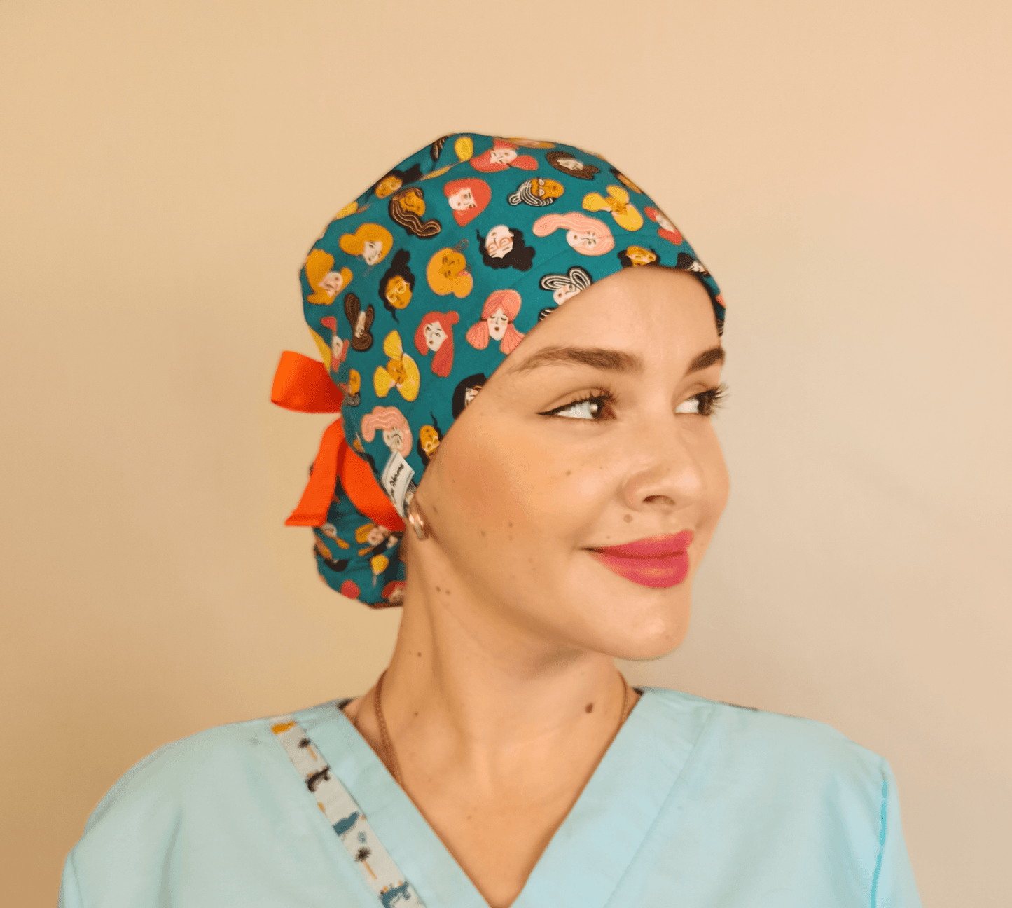 Gynaicologist Scrub Cap Womans Faces - Satin Lined -Embroidery Personalization option