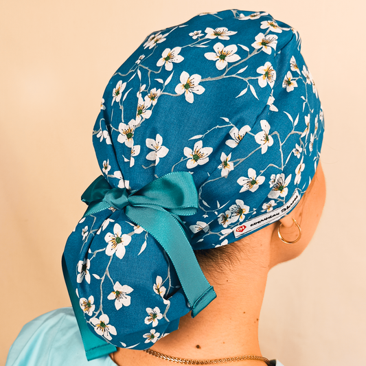 floral scrub cap satin with embroidery