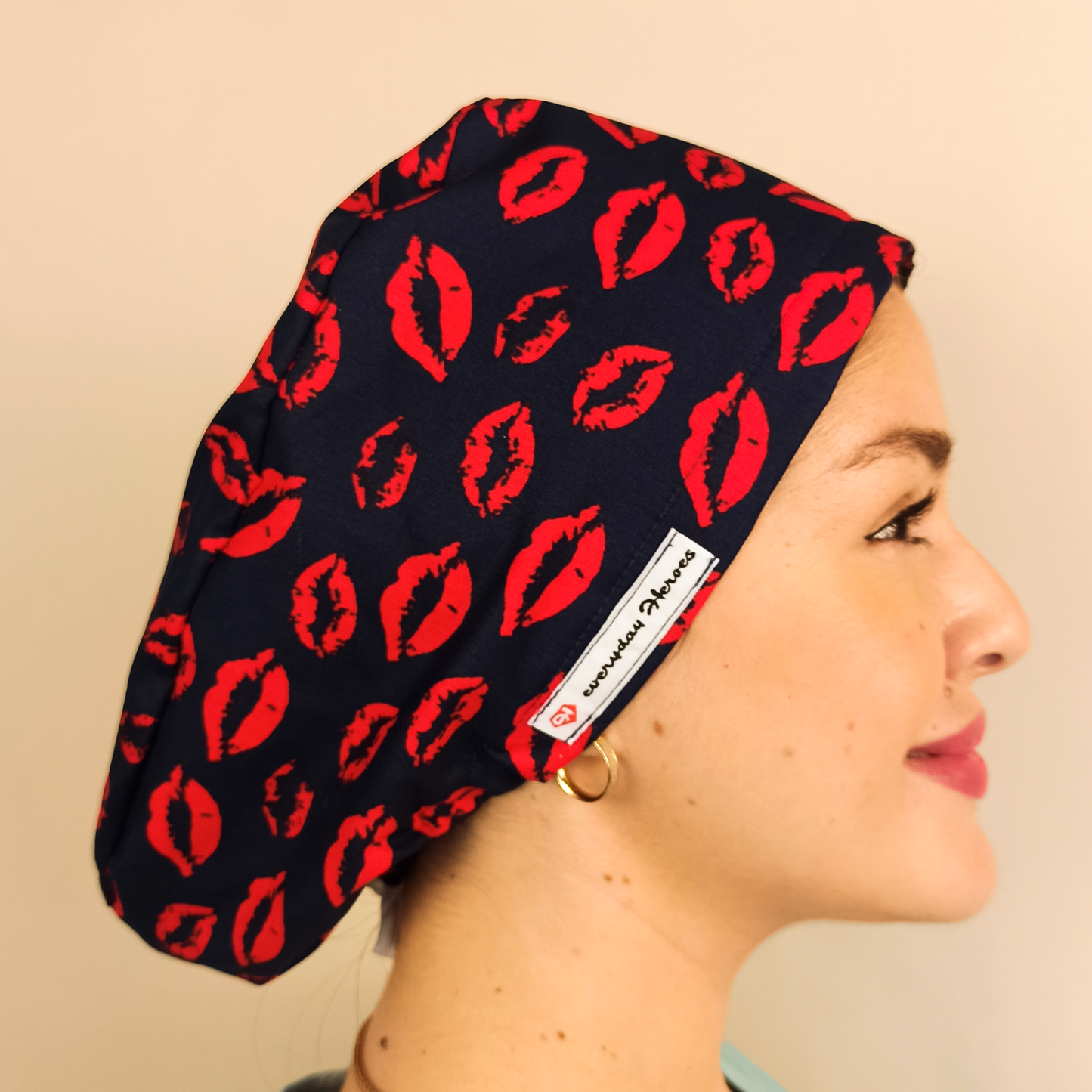 Red Kiss Scrub Cap For Women -Named With Embroidery Personalization For RN, Doctors.