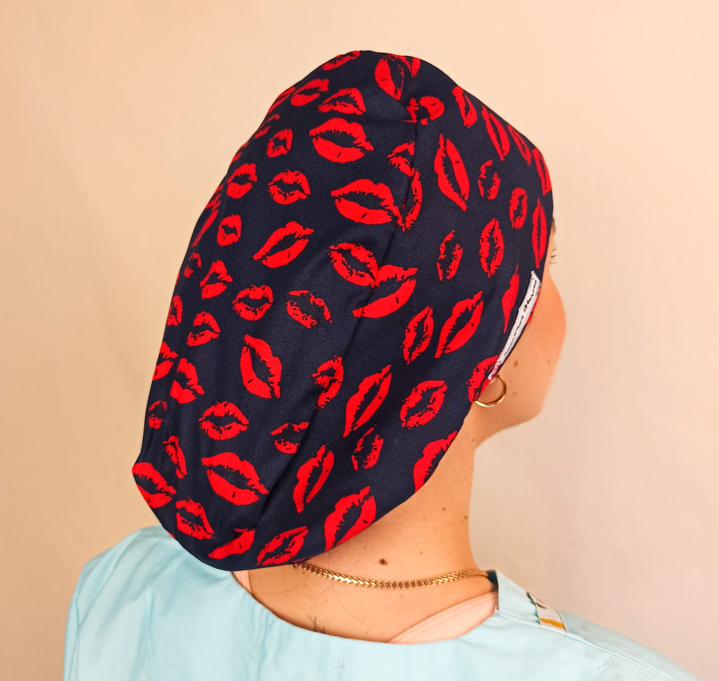 Red Kiss Scrub Cap For Women -Named With Embroidery Personalization For RN, Doctors.