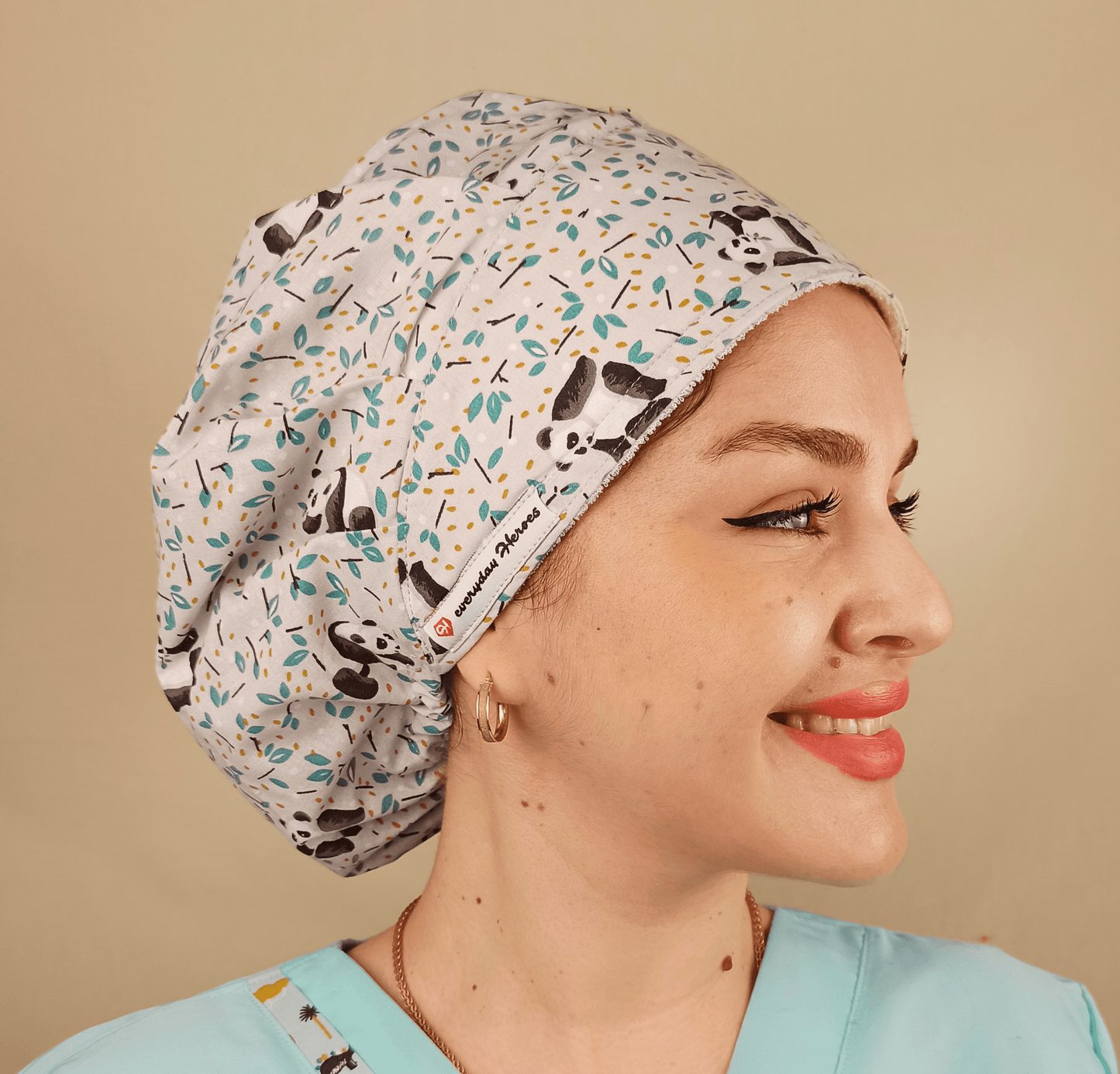 Custom Bouffant Scrub Caps For Women, Fun Satin Lined Scrub Cap Panda Bears.