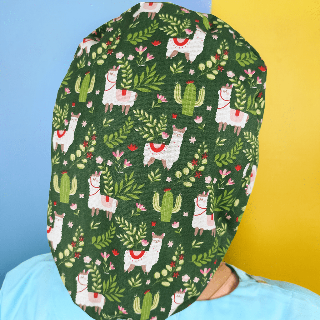 Scrub Cap Llama and Cactus - Satin Lined Cap Surgical Women with Animals