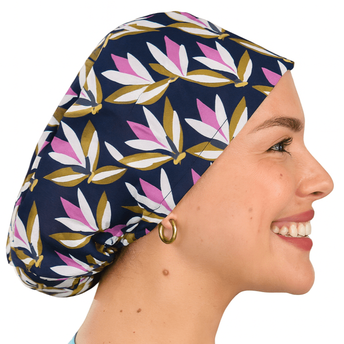 scrub cap floral euro style purple and blue colorful surgical cap custom