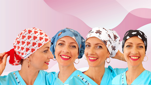 fun scrub caps in different styles such is ponytail,euro, bouffant , mens scrub hat.