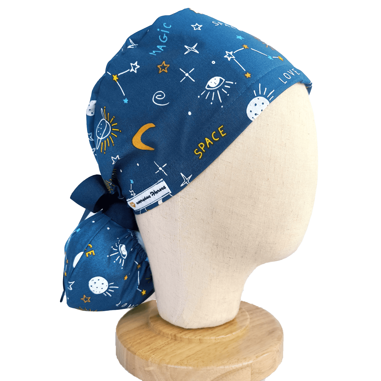 Scrub cap celestial with stars and moon on blue 