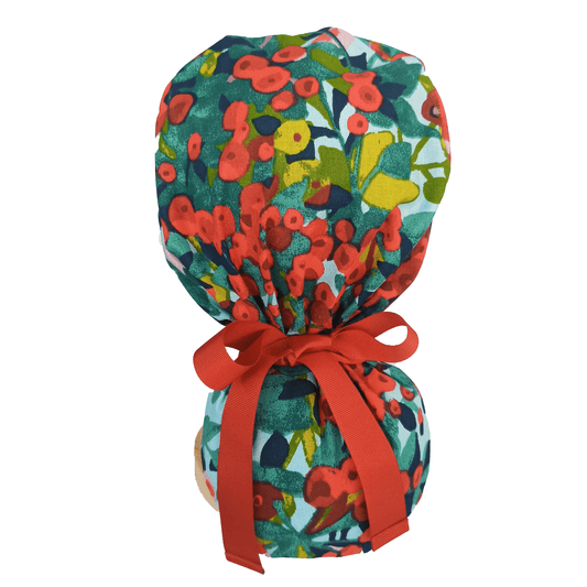 Scrubcap floral withred and green colors