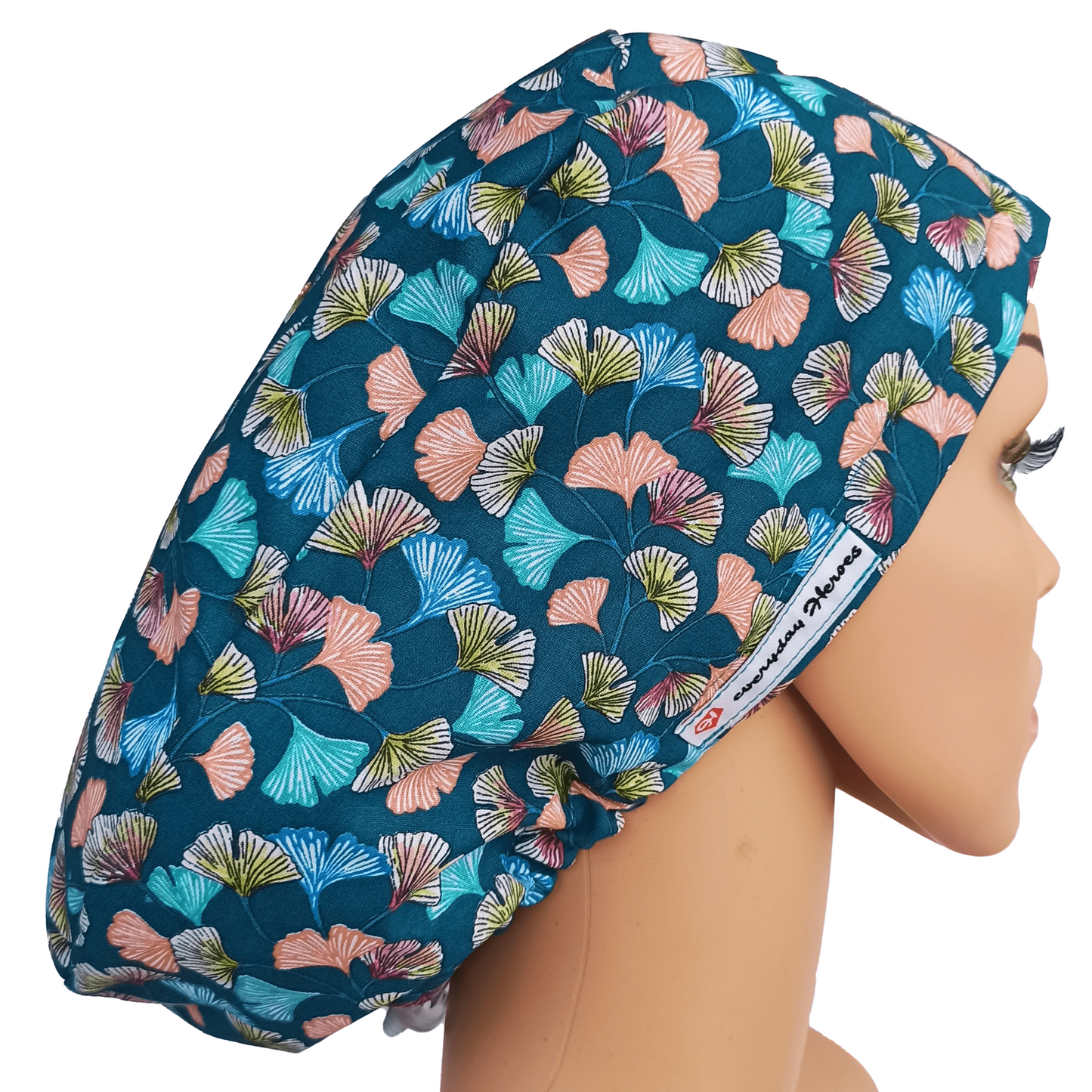 Scrub Cap Satin Lined - Surgical Cap Women Leaves - [scrub_hat]-[scrub_cap_for_women]-[surgical_cap]