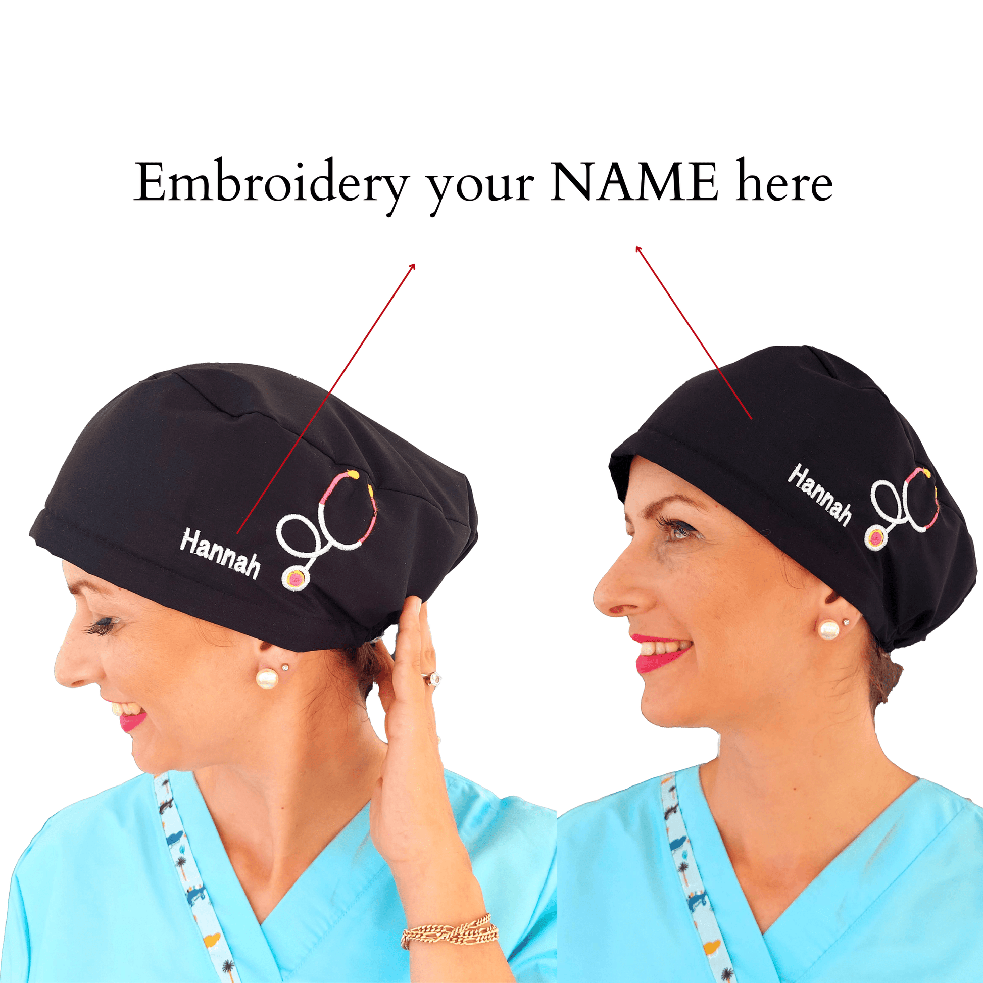Name Embroidery Customization For Scrub Caps, Doctors Name On The Hat ! - [scrub_hat]-[scrub_cap_for_women]-[surgical_cap]