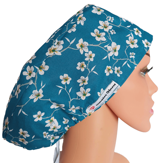 Scrub Cap -Surgical Cap Almond Flowers - [scrub_hat]-[scrub_cap_for_women]-[surgical_cap]