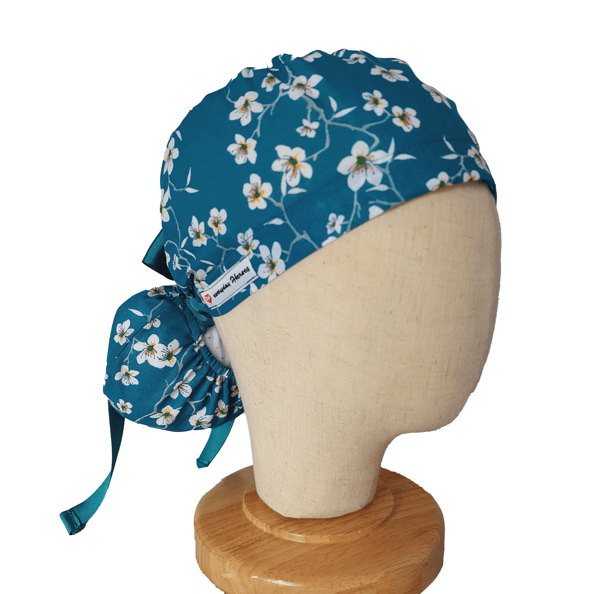 Ponytail Scrub Cap -  Surgical Cap Almond Floral - [scrub_hat]-[scrub_cap_for_women]-[surgical_cap]