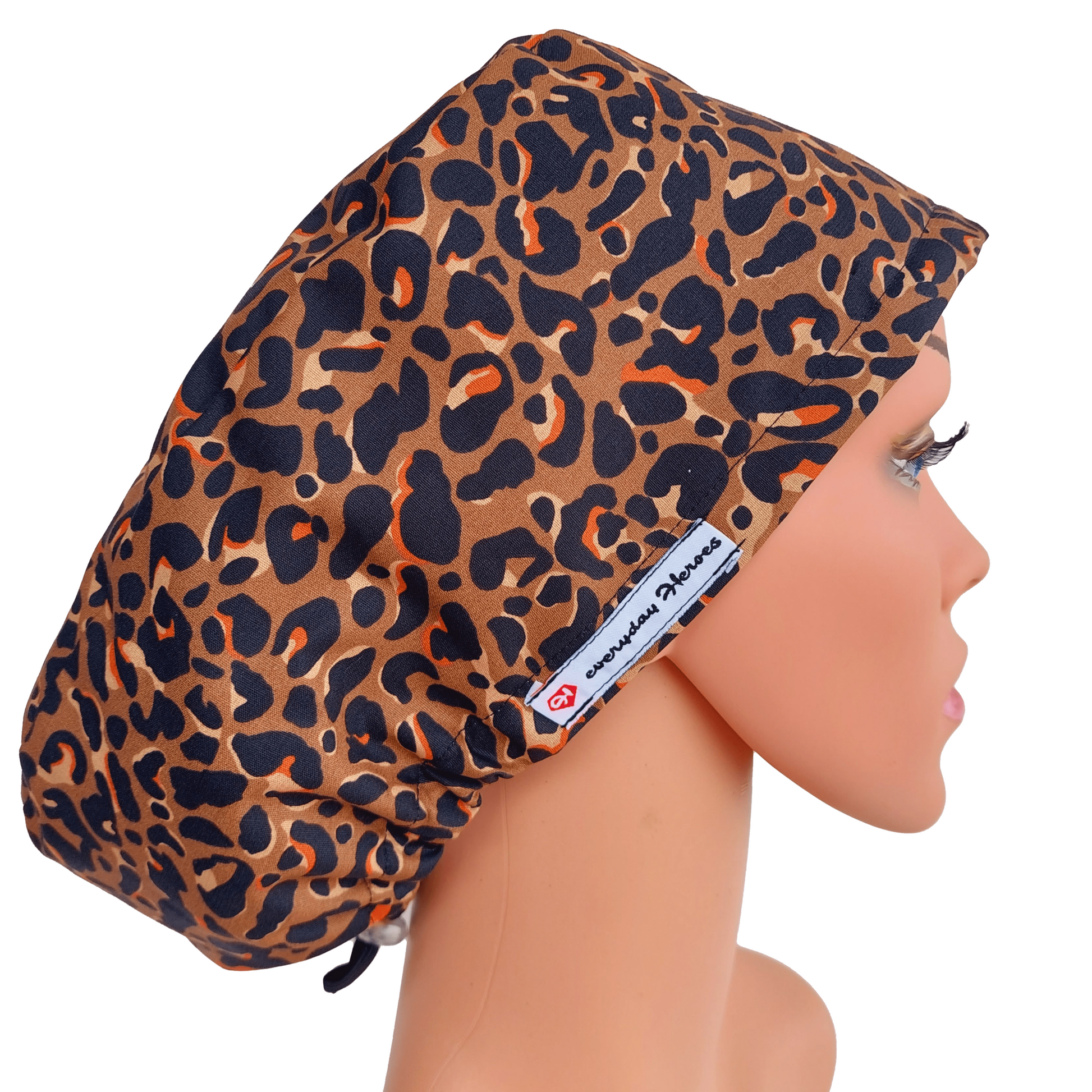 Leopard Print Scrub Cap For Nurse - Surgical Cap For Woman - Adjustable with Satin Lined and Buttons.