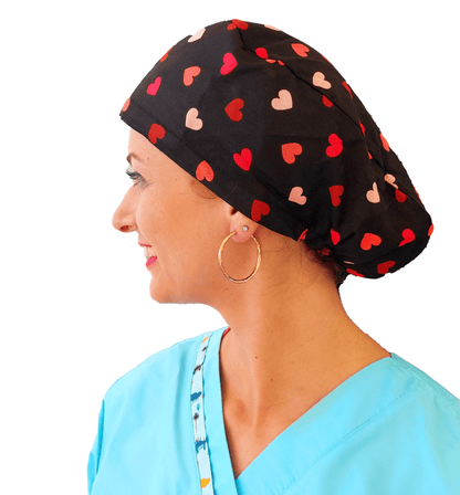 Euro Surgical Scrub Cap With Red and Pink Hearts