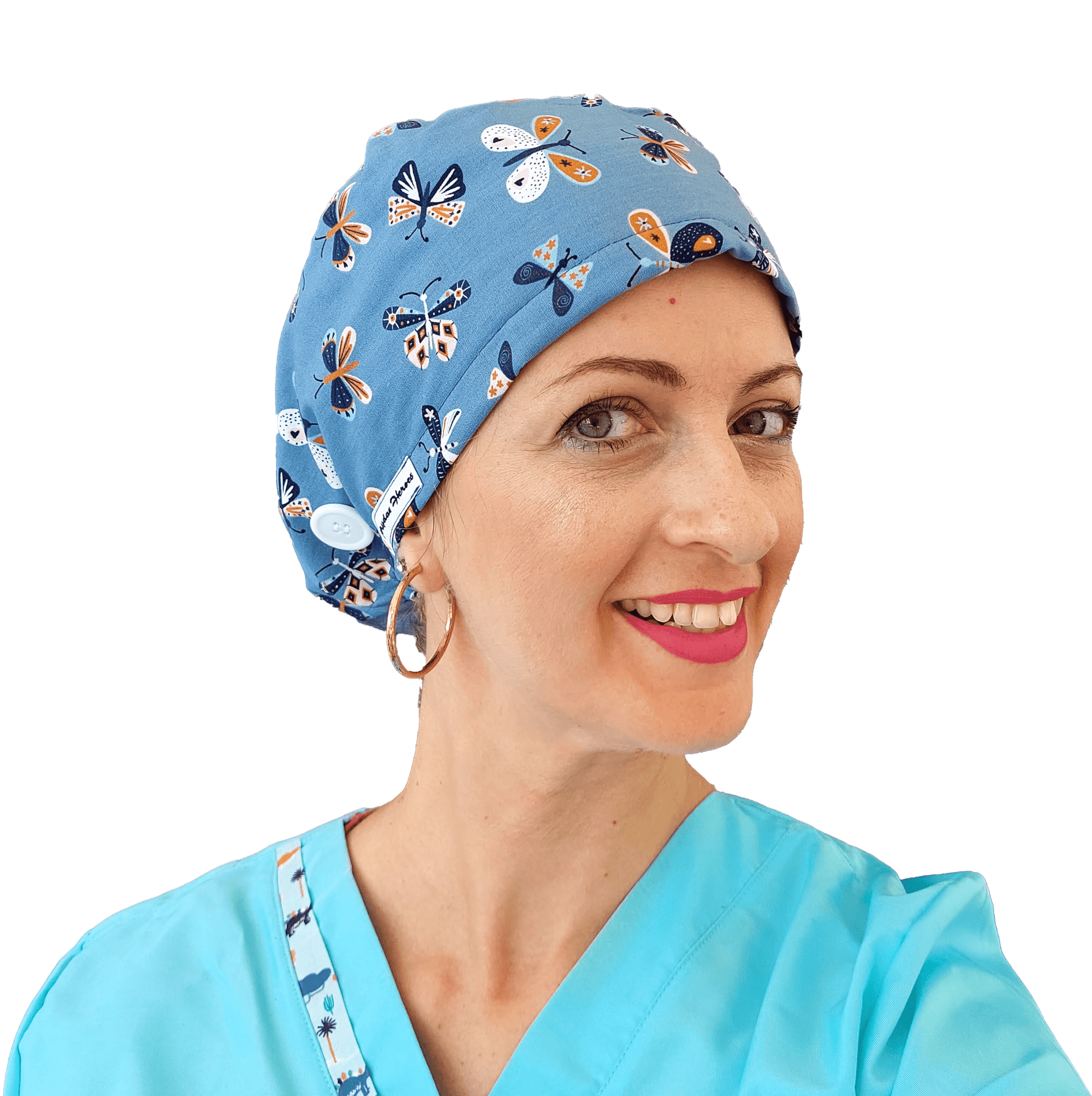 Surgical Scrub Cap Butterflies in Blue - [scrub_hat]-[scrub_cap_for_women]-[surgical_cap]