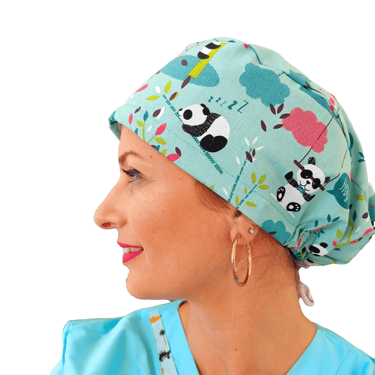 Scrub Cap For Women with Panda and Bamboos 