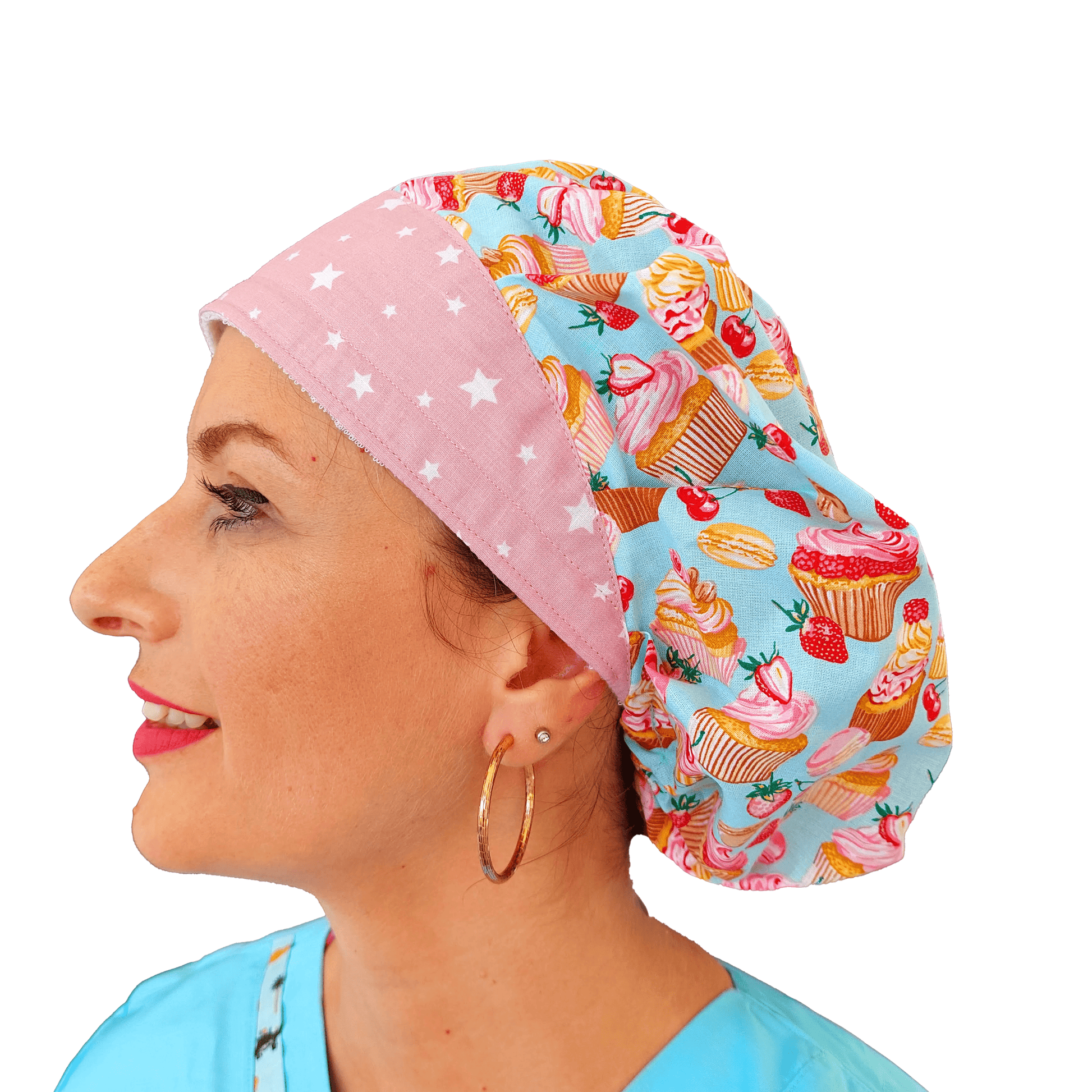 Scrub Hat Bouffant, Pastry Hat with Cupcakes