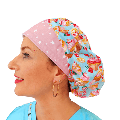 Scrub Hat Bouffant, Pastry Hat with Cupcakes