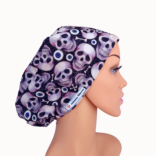 The Scary Skull Scrub Cap- Surgical Caps- Satin Lined- Halloween Cap For Nurse