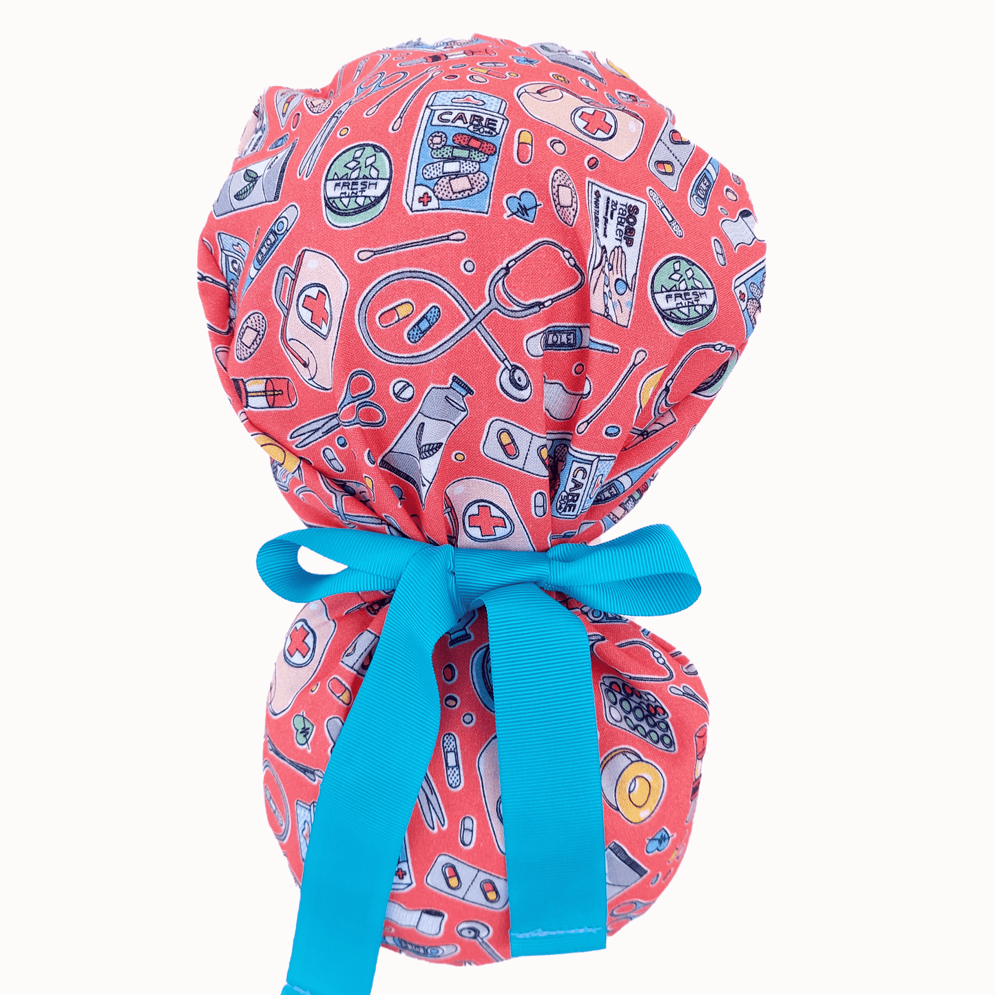 Everyday Heroes-Store Ponytail Scrub Cap medicines print, surgical cap for women with medium long hair. This is the perfect accessory for Healthcare workers, Hospitals, Doctors, Nurses, Dentists, Veterinarians, Labs, Chefs and many others.