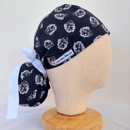 Surgical Cap Einstein Face with Adjustable Ribbon Ties and Sweatband