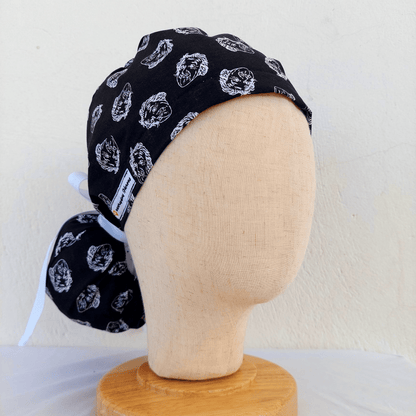 Surgical Cap Einstein Face with Adjustable Ribbon Ties and Sweatband