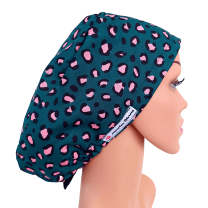 The Best Seller Leopard Scrub Cap -Satin Lined Surgical Cap Pink & Green - [scrub_hat]-[scrub_cap_for_women]-[surgical_cap]