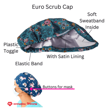 The Scary Skull Scrub Cap- Surgical Caps- Satin Lined- Halloween Cap For Nurse - [scrub_hat]-[scrub_cap_for_women]-[surgical_cap]