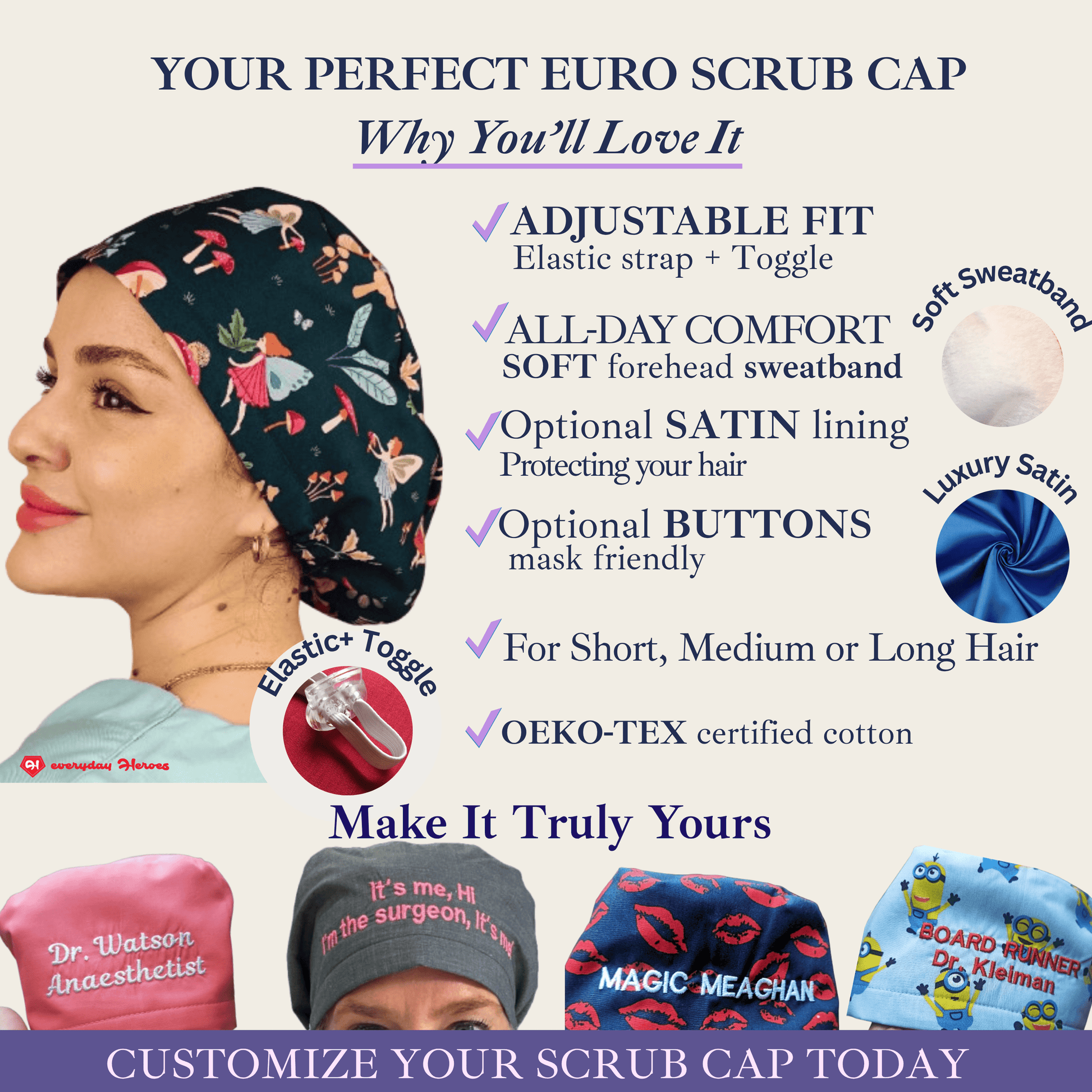 Custom Dachshund Vet Scrub Cap Weenie Dog Satin Scrub Hat Euro Sausage Doxie Pink Scrub Caps For Women - [scrub_hat]-[scrub_cap_for_women]-[surgical_cap]
