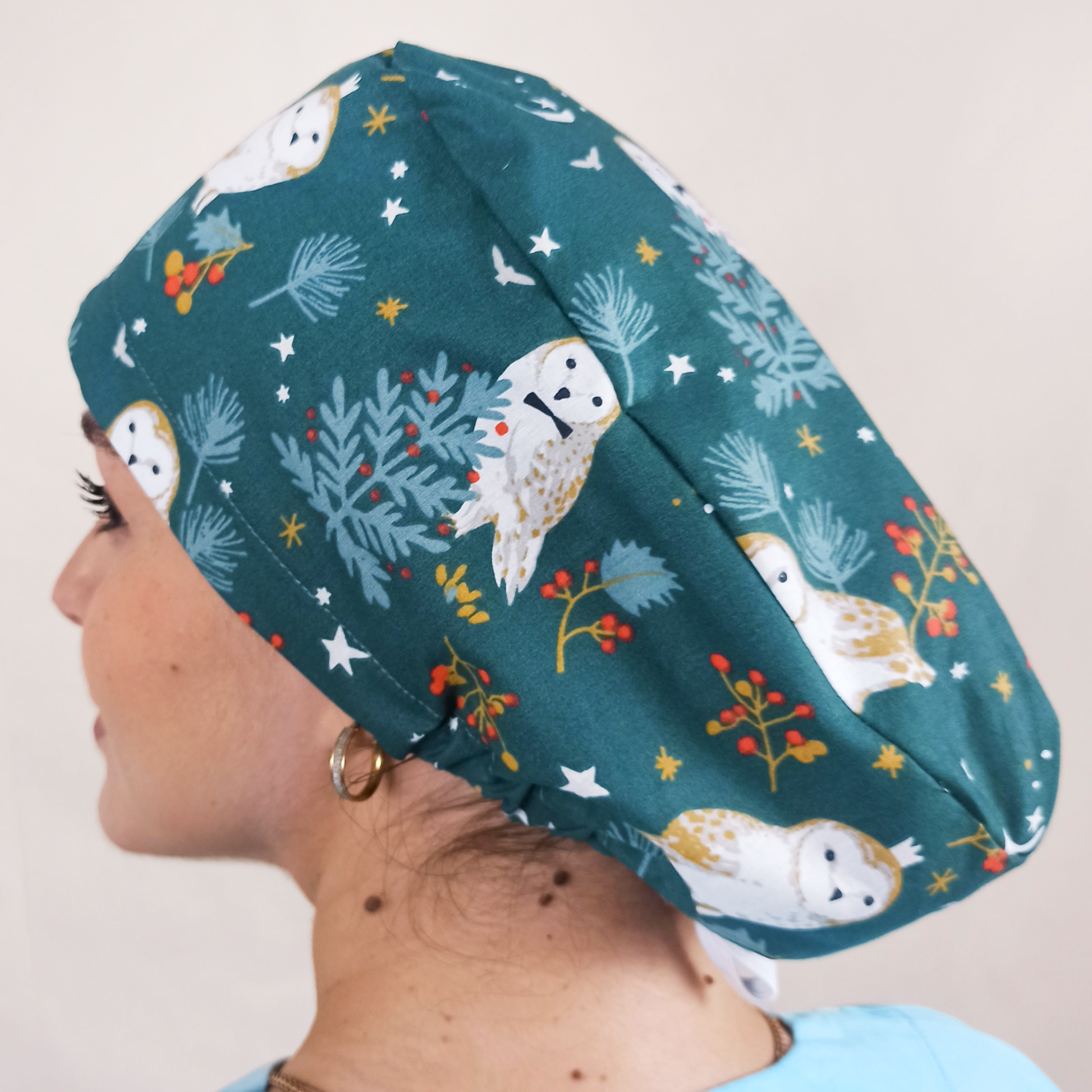 Custom Christmans Scrub Cap Owls Birds