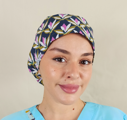 Floral Waterlilly Scrub Cap Custom - Surgical Cap Satin 