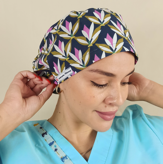 Floral Waterlilly Scrub Cap Custom - Surgical Cap Satin 