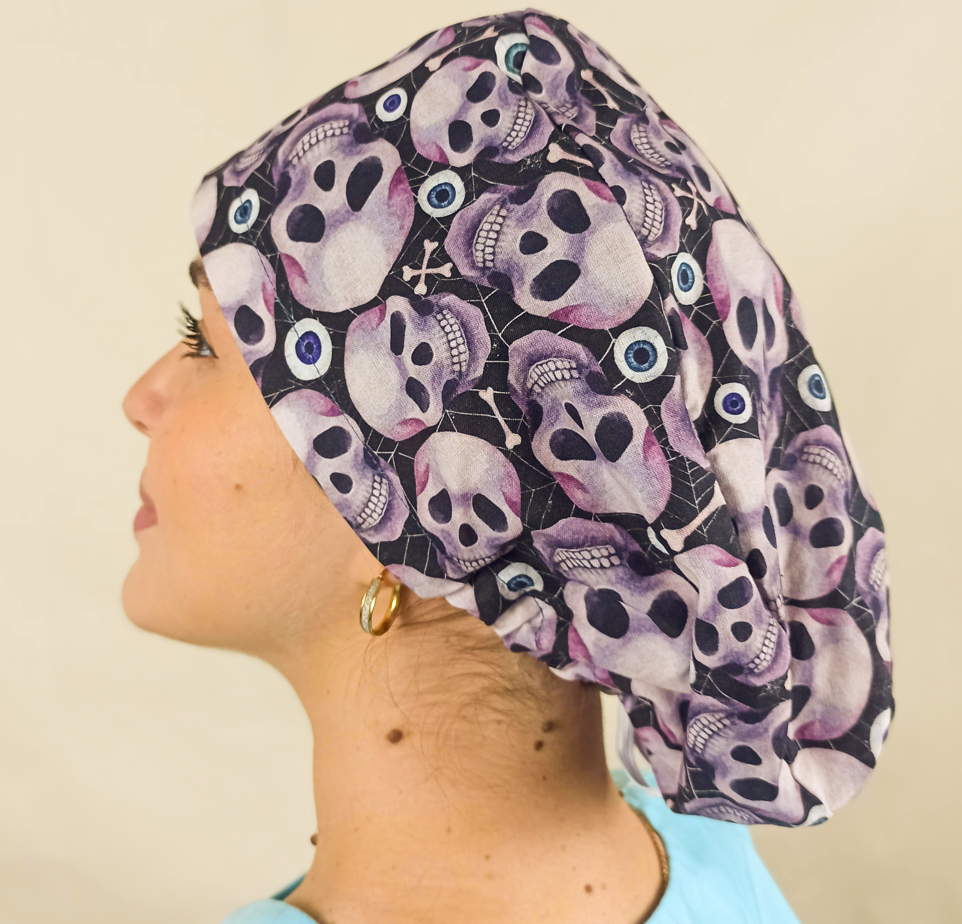 Scary Skull Scrub Cap- Surgical Caps- Satin Lined