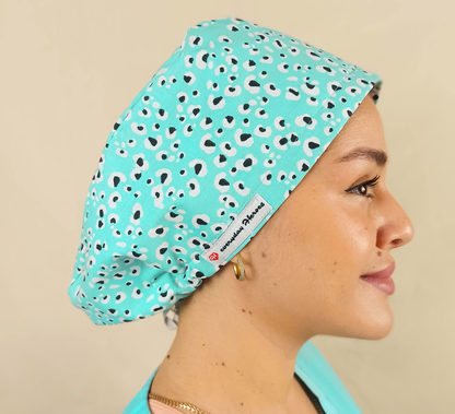 Blue Alternative Leopard-Scrub Cap Euro-Satin lined-Surgica Cap For Nurses