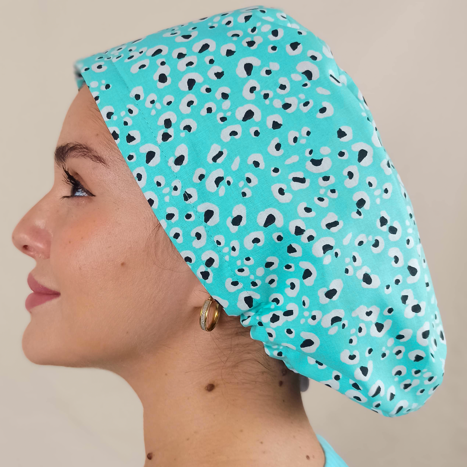 Blue Alternative Leopard-Scrub Cap Euro-Satin lined-Surgica Cap For Nurses