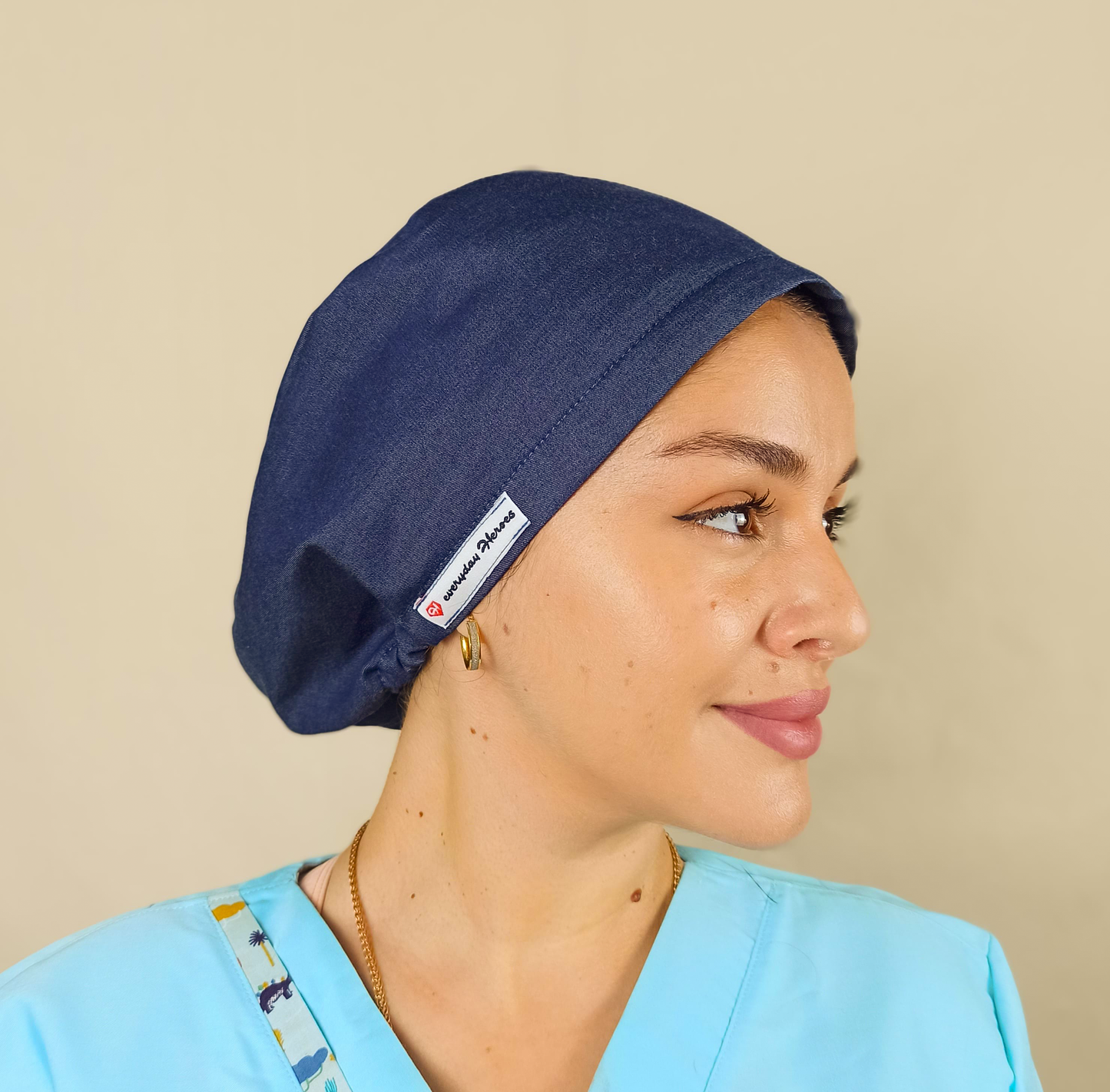 The Denim Scrub Cap-Adjustable Surgical Caps-Satin Lined & Buttons-Personalized Nurse Caps with Name Embroidery