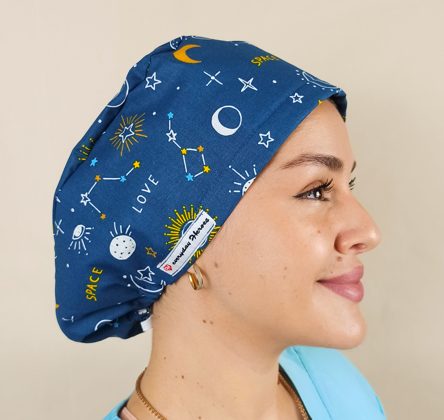 Big Dipper Little Dipper Constellation Scrub Caps, Ursa Minor Surgical Cap Space Stars Moon Satin Lined Zodiac Scrub Hat Galaxy