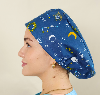 Big Dipper Little Dipper Constellation Scrub Caps, Ursa Minor Surgical Cap Space Stars Moon Satin Lined Zodiac Scrub Hat Galaxy