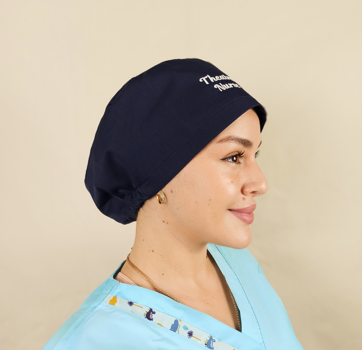 Name Personalized Blue Scrub Cap- Surgical Caps-Satin Lined & Buttons