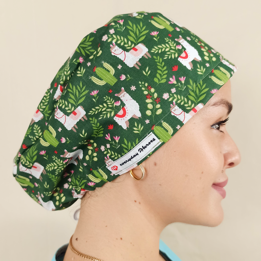 Scrub Cap Llama and Cactus - Satin Lined Cap Surgical Women with Animals