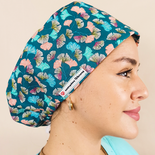 custom floral scrub cap for women euro style with leafs 