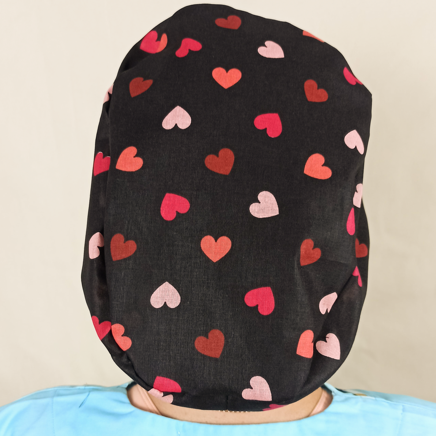 Red Pink Hearts Scrub Cap Euro - Satin Lined Cap For Nurses- Optional Name Customization