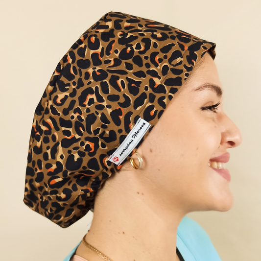 Leopard Scrub Cap with satin Option and Name Embroidery 