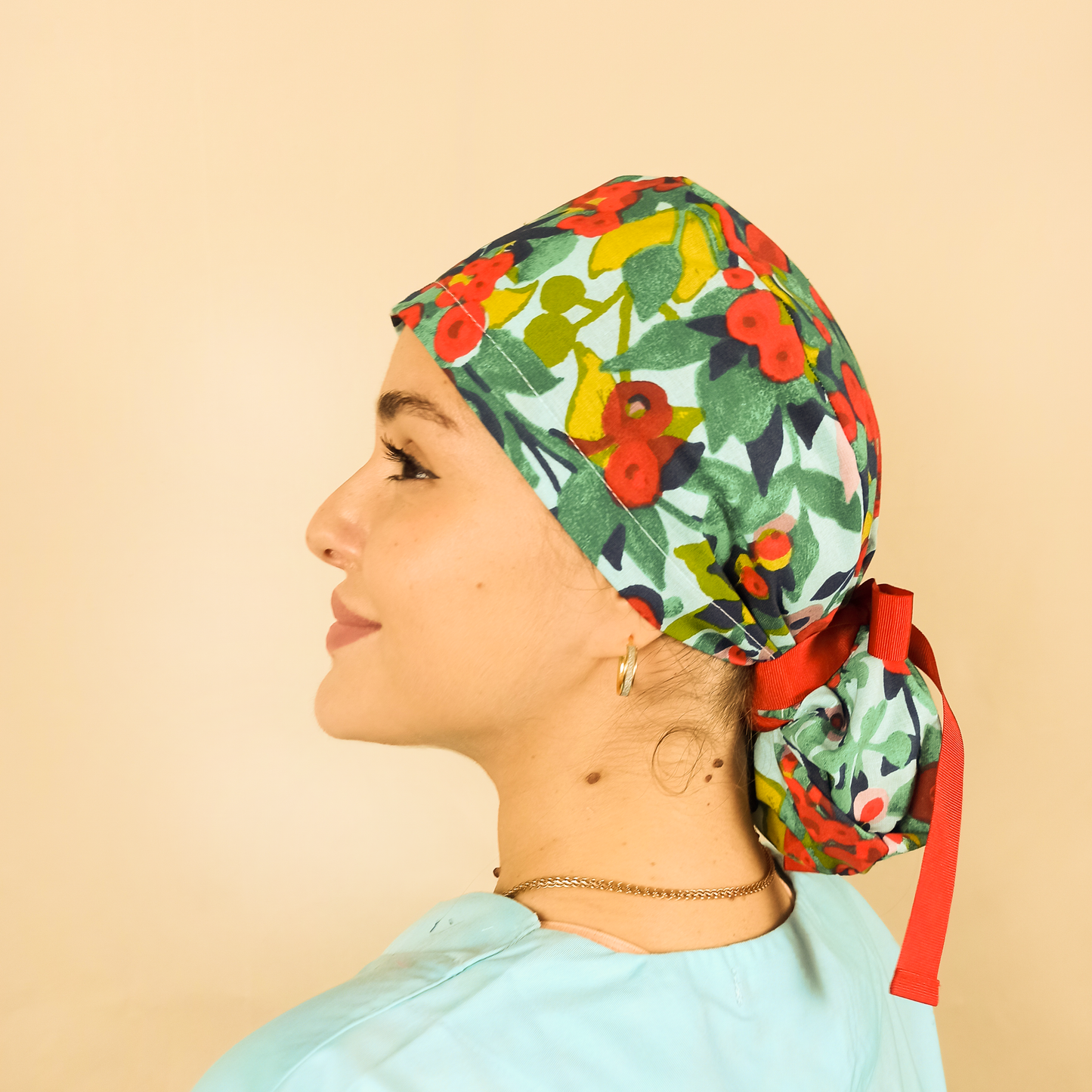 Custom Scrub Cap Floral-Ponytail Surgical Hat For Nurse & Doctor -Satin Optional