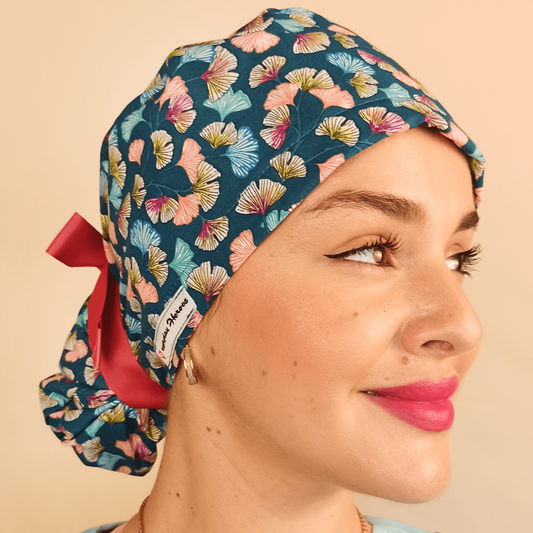 floral scrub cap satin with embroidery 