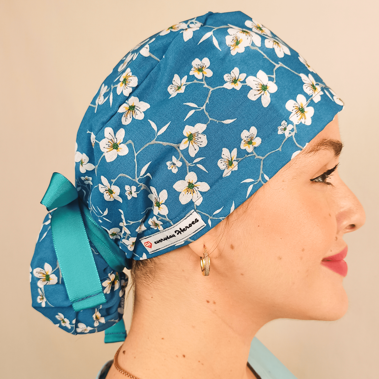 floral scrub cap satin with embroidery 