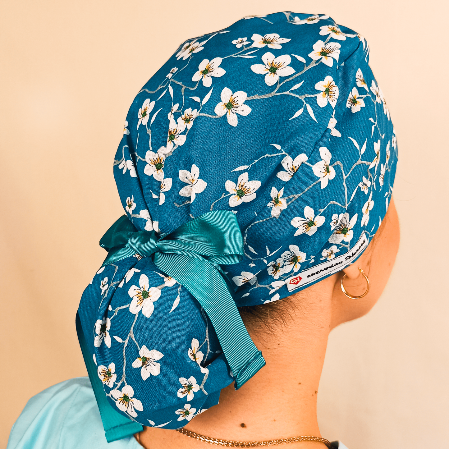 floral scrub cap satin with embroidery 