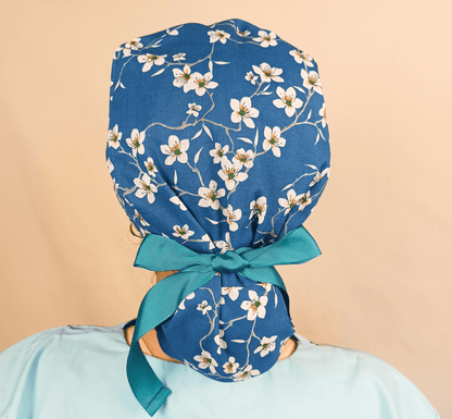 Almond Floral Ponytail Scrub Cap for Women - Surgical Cap Perfect for Hair Protection