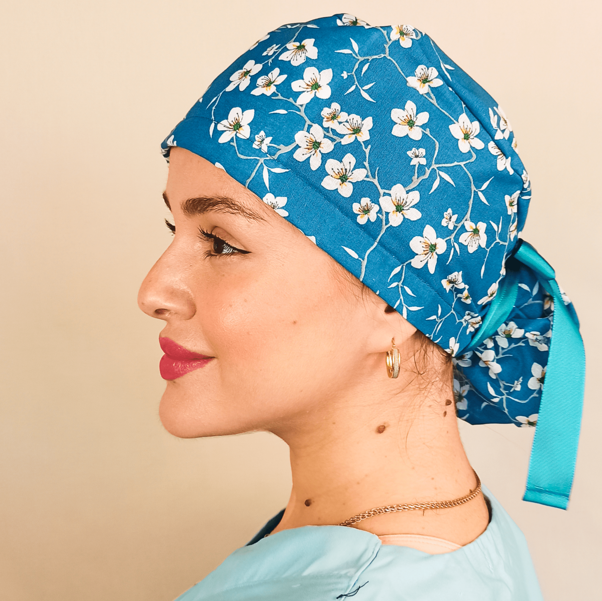 floral scrub cap satin with embroidery 